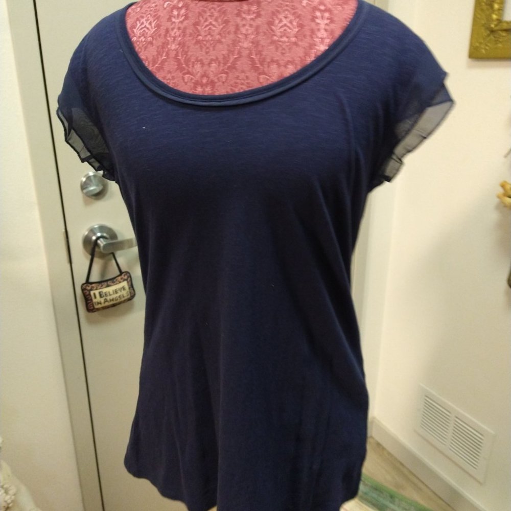 New Style & CO. Ink Scoop Neck Tee With Flutter Sleeves Woman's Size L